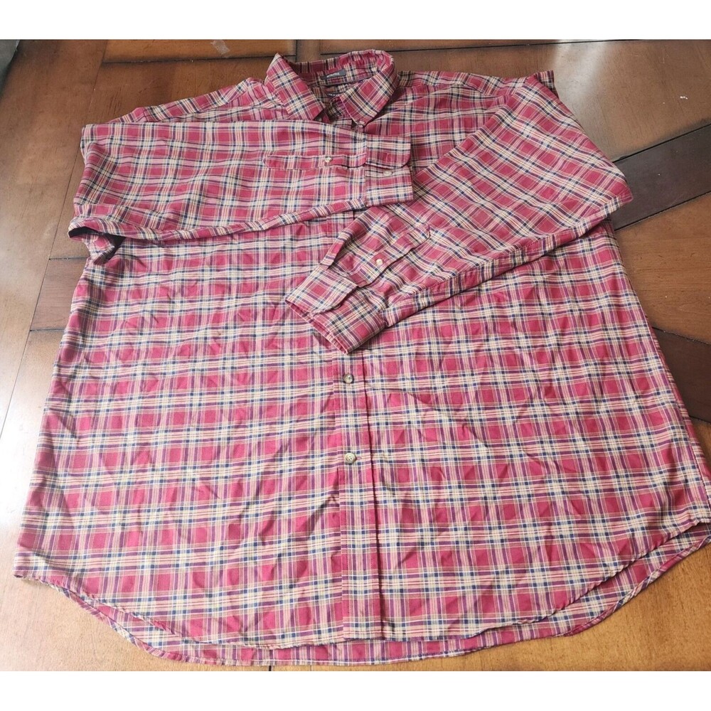 St Johns Bay Red Plaid Long Sleeve Iron Free Button Down Men Shirt Size XXL